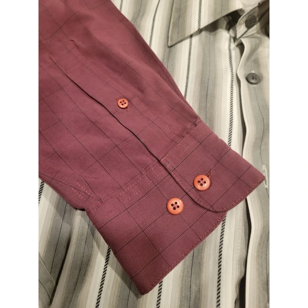 Lot of 2 Pierre Cardin Mens Long Sleeve Button Down Shirts Burgundy Grey Large‎
